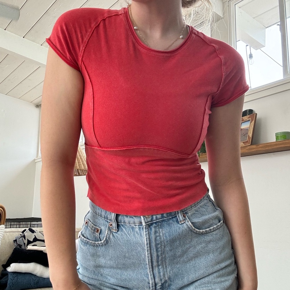 We The Free Red Cap Sleeve Fitted Crop Top